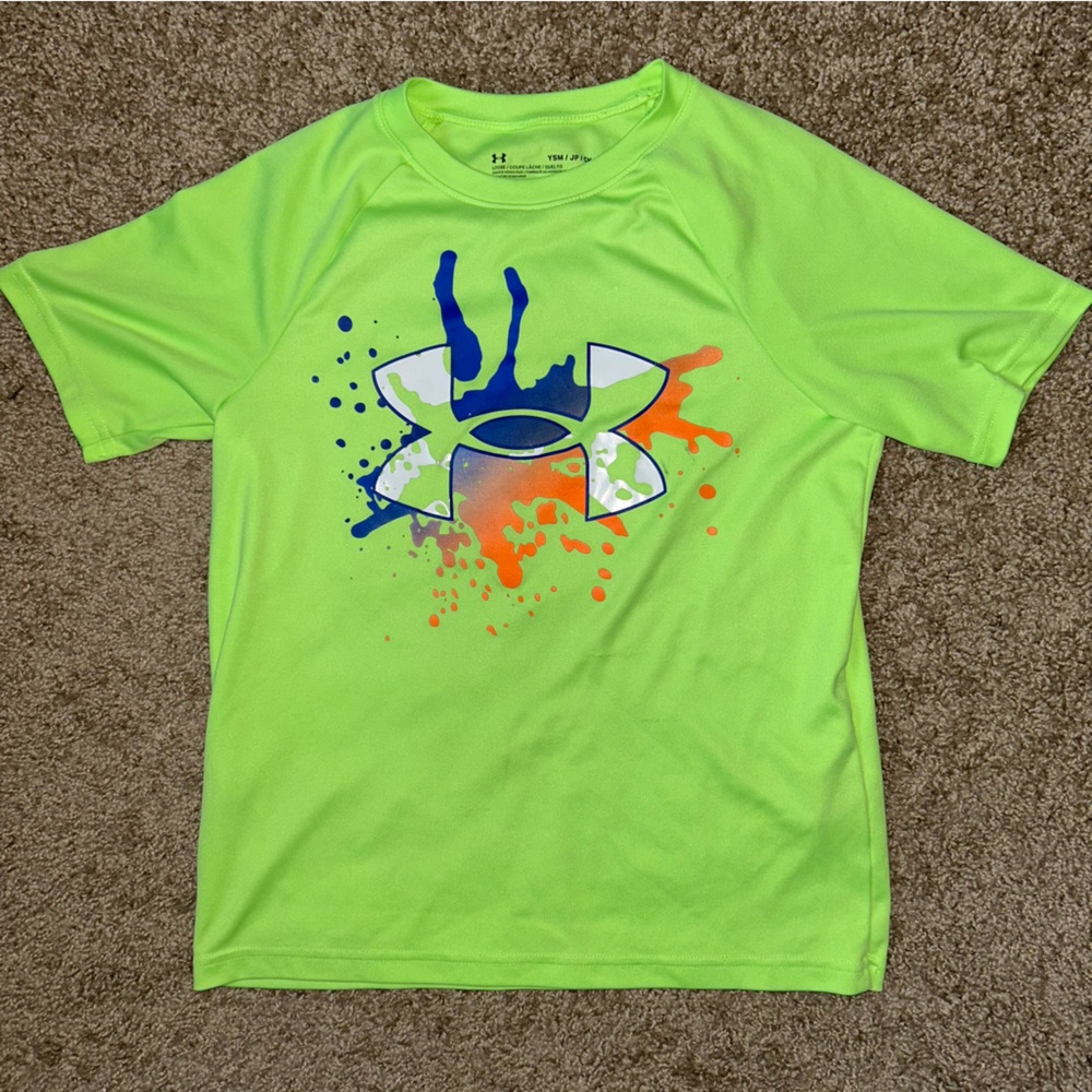 Kids Under Armour Lime Green Tech Big Logo Splash T Shirt Size Y Small |A113
